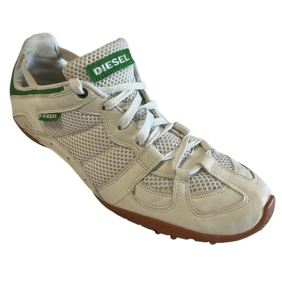Vintage Diesel Hunter Mens Size 12  Leather Suede Mesh Beige Green  Sneaker Y2K - Picture 1 of 15